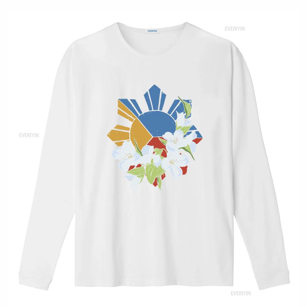 Filipino Flag Sun and Stars Sampaguita T Shirt Crewneck Symbol Philippines  vintage Washed Top For Everyday Wear Stretched