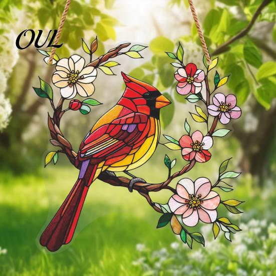 Bird Lover Ornament 1/2Pcs Acrylic Red Hanging Decoration, Standing on Flower Wall Branch Ornament, Indoor Outdoor Window Decor Decorative Pendant