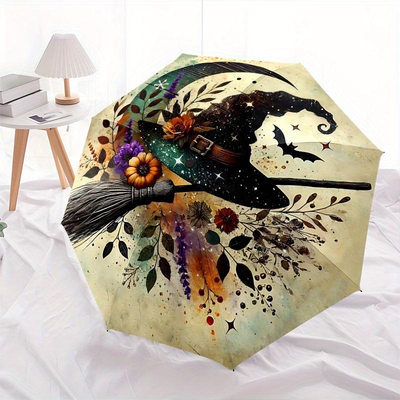 1pc Witchcraft Halloween Themed Umbrella, 8 Rib Frame,Automatic Opening 3 Fold Umbrella, Lightweight and Durable Couple Umbrella-102