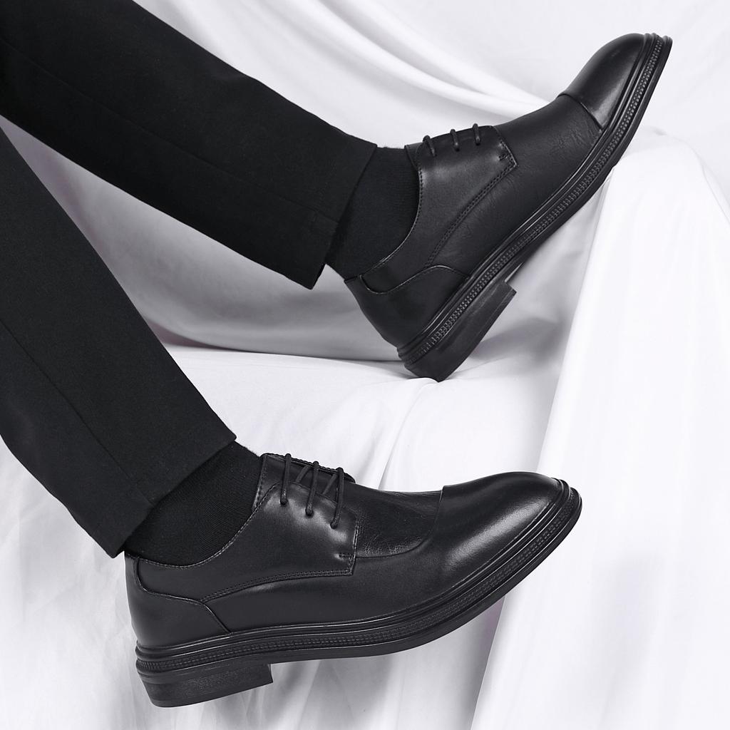 Business Dress Casual Shoes British Groom Leather Inner Height Increase Suit Soft Sole Wedding Leather Shoes Men Spring Job
