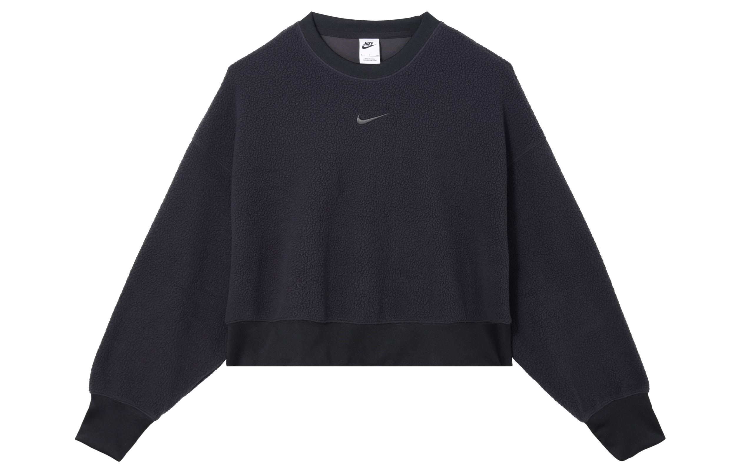Nike Women ss Logo Print Crewneck Pullover Sweatshirt Black DQ6845-010 L