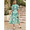 Women's Dress Summer Waist-hugging Deep V-neck Printed Long Dress