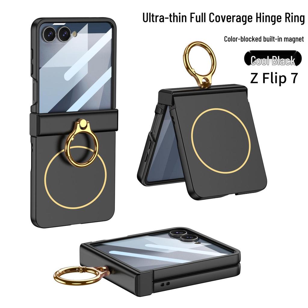 Samsung Z Flip7 Ultra cienkie etui na składany telefon z ochroną zawiasu, modny magnetyczny pierścień i kompatybilnością z ładowaniem bezprzewodowym