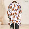 Women Plus Size Round Neck Batwing Sleeve Loose Halloween Printed White Top Side Slit Hem