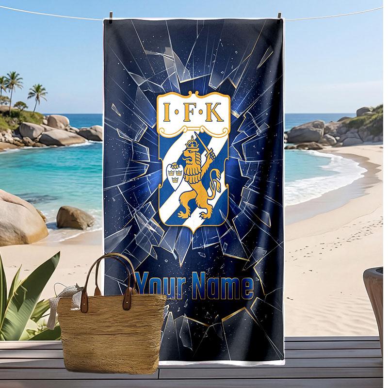 Ifk göteborg Personalisiertes Bedrucktes Strandtuch Fußballlogo Unterstützung Benutzerdefinierter Name Text Saugfähiges Handtuch für Sport Reisen Besonderes Geschenk