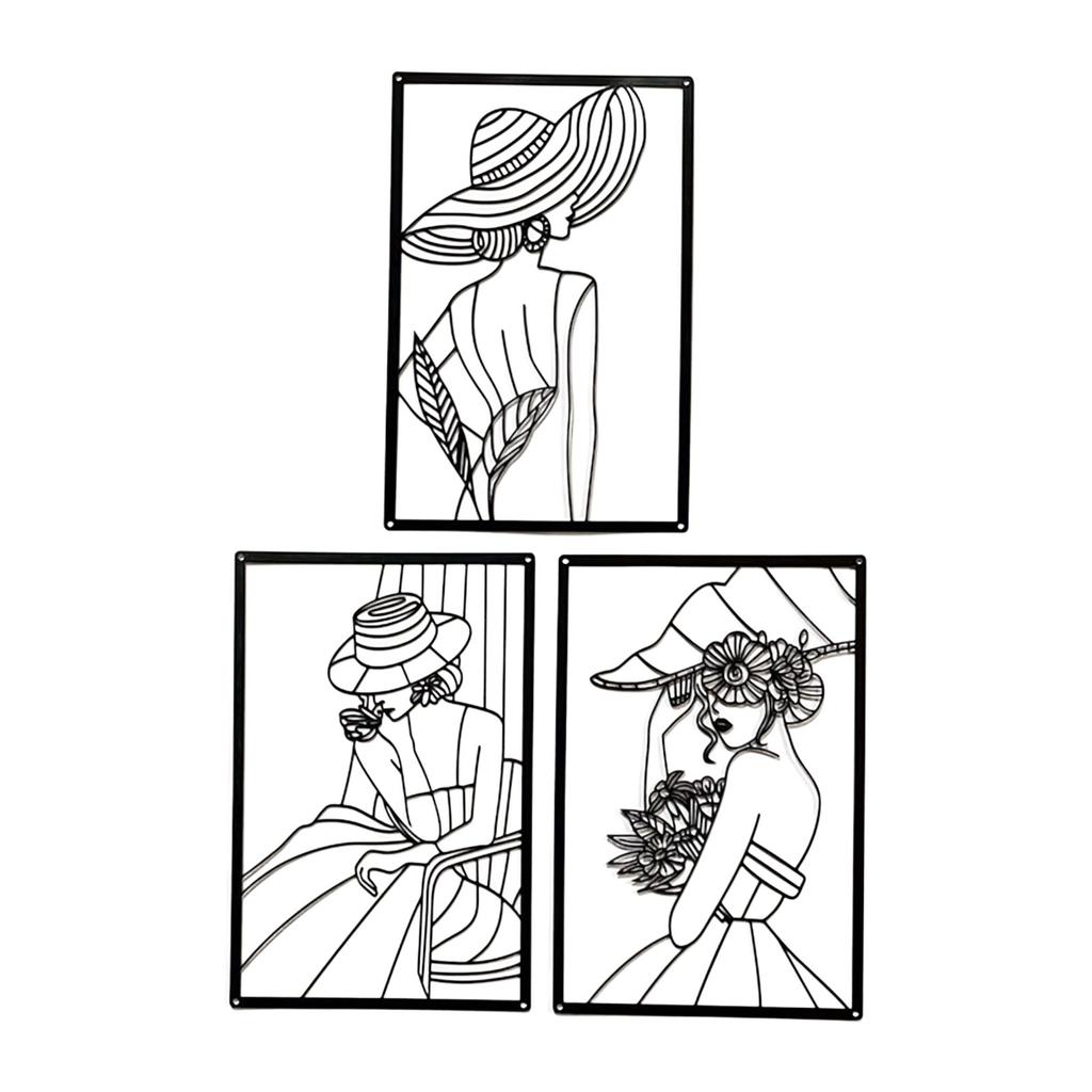 Women Body Lines Art 3Pcs Metal Minimalists Abstract Woman Wall Art Female Wall Decor Hanging For Living Room Bedroom