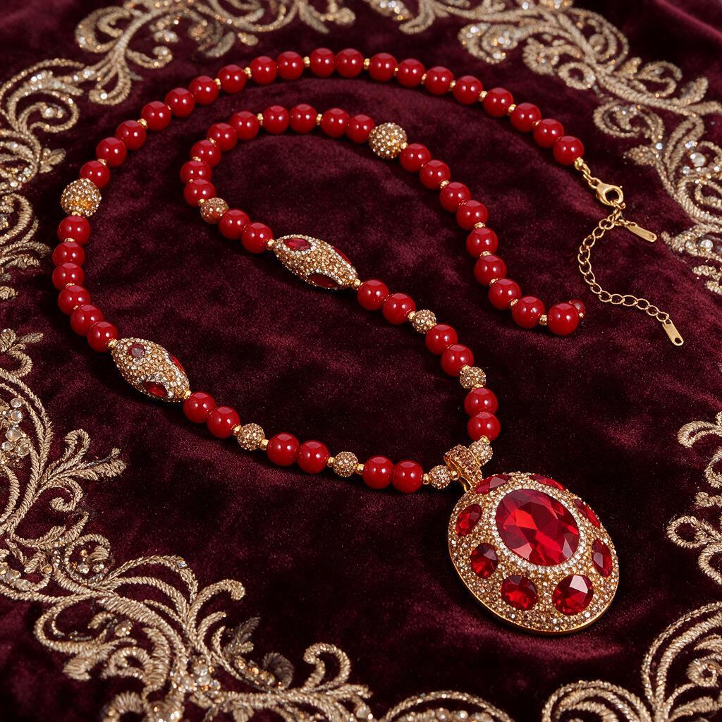 Vintage Red Crystal Sweater Necklace - Elegant and Versatile Pendant for Autumn/Winter Women