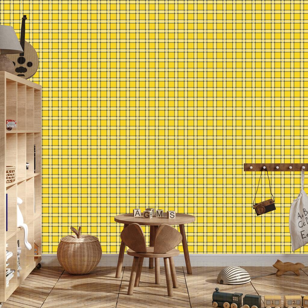 Yellow checkered wallpaper, yellow background for living room and bedroom 50x1000