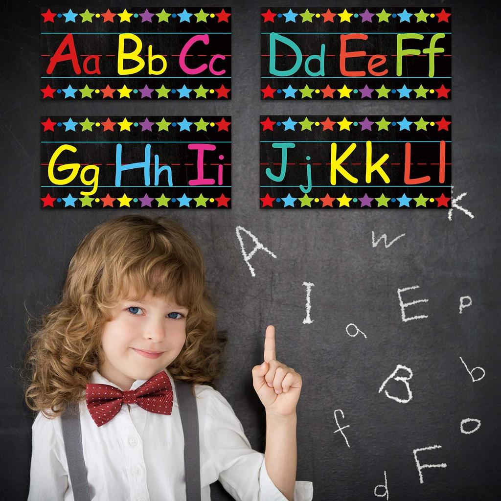 Alphabet Bulletin Board Set Alphabet Poster Chart Number Line for Classroom Wall Decorations Including Numbers 0-9 and Adhesive Dots for Pre School