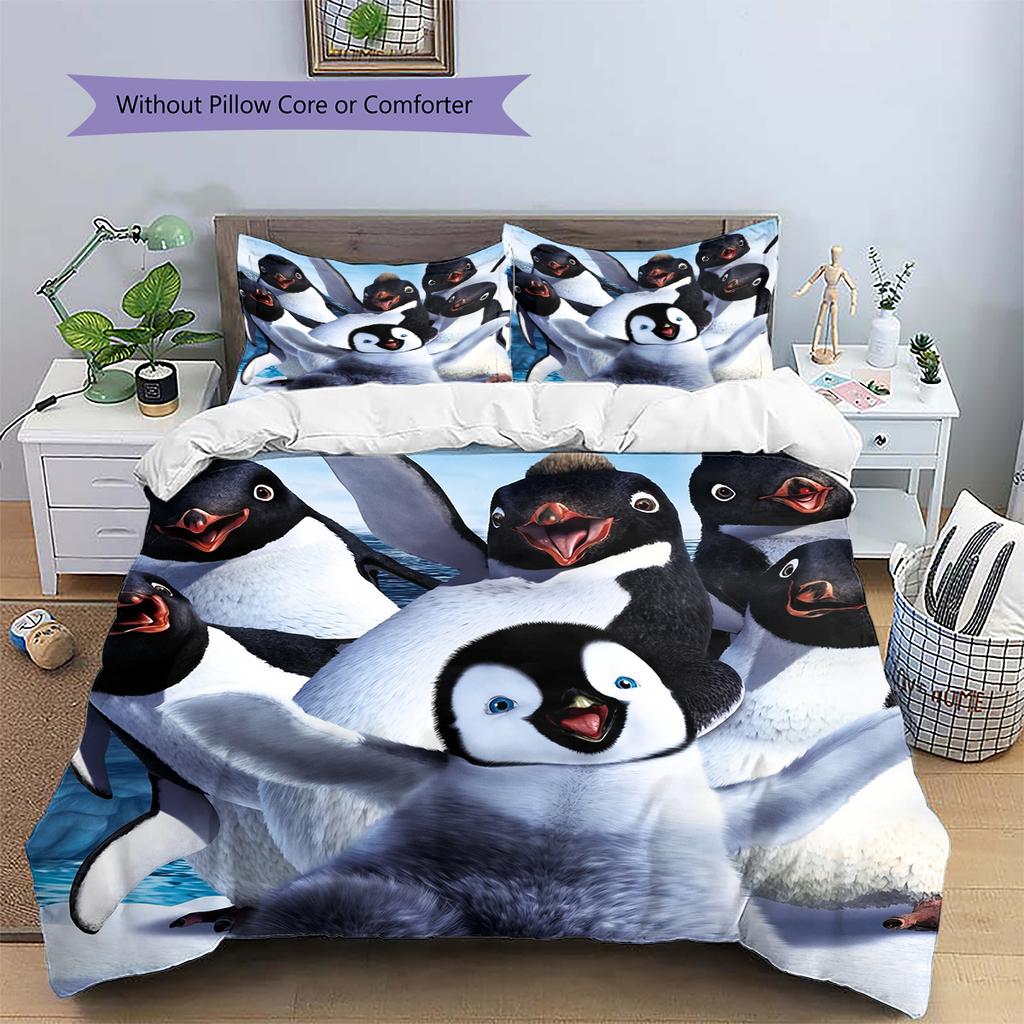 Happy Feet Printed Bedding Set Duvet Cover Pillowcase No Filler, Soft Home Bedroom Decor, Perfect Gift for Fans.chl