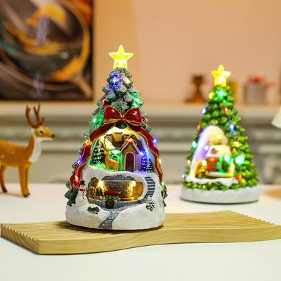 Weihnachtsbaumdorf Beleuchtete Figur mit Drehender Weihnachtsmann-Eisenbahn Spielt 8 Weihnachtslieder Handbemalte Winterlandschaft Dekoration Geschenk für Freunde