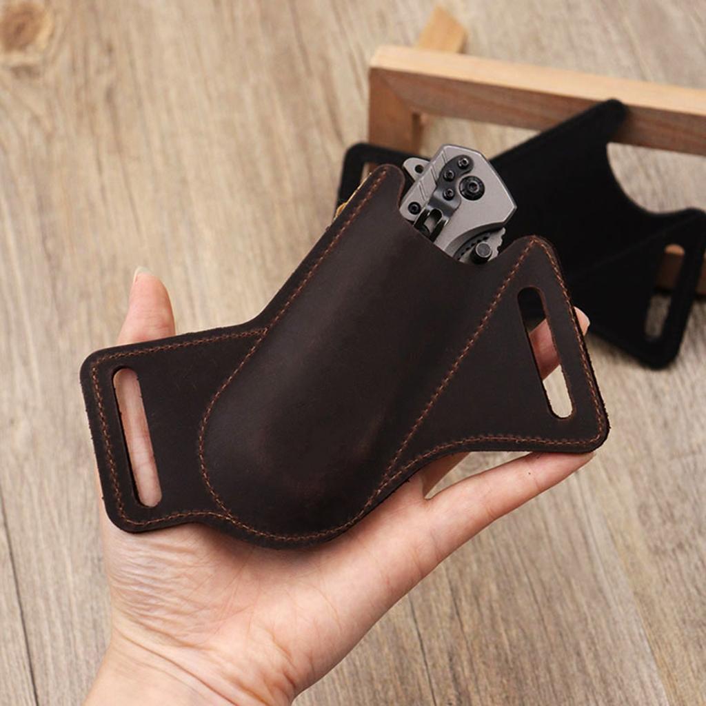 Handmade Leather Pocket Knife Sheath for Belt Folding Knife Sheath for Man Cross Draw Right Side Carry Open Top