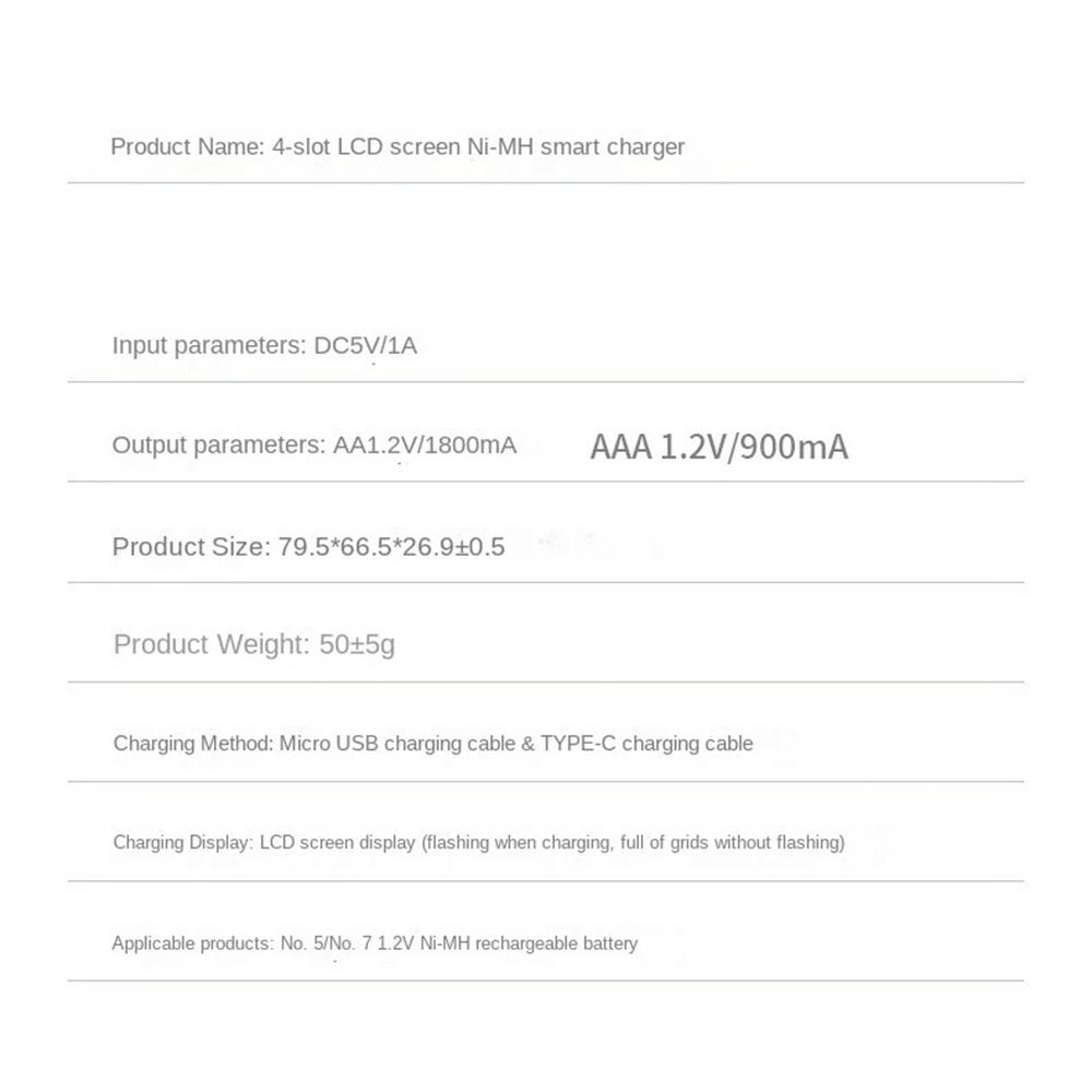 AA/AAA Battery Charger 4 Slots Intelligent LCD Indicator USB Charger for Ni-MH 1.2V Rechargeable Batteries AA Battery Charger