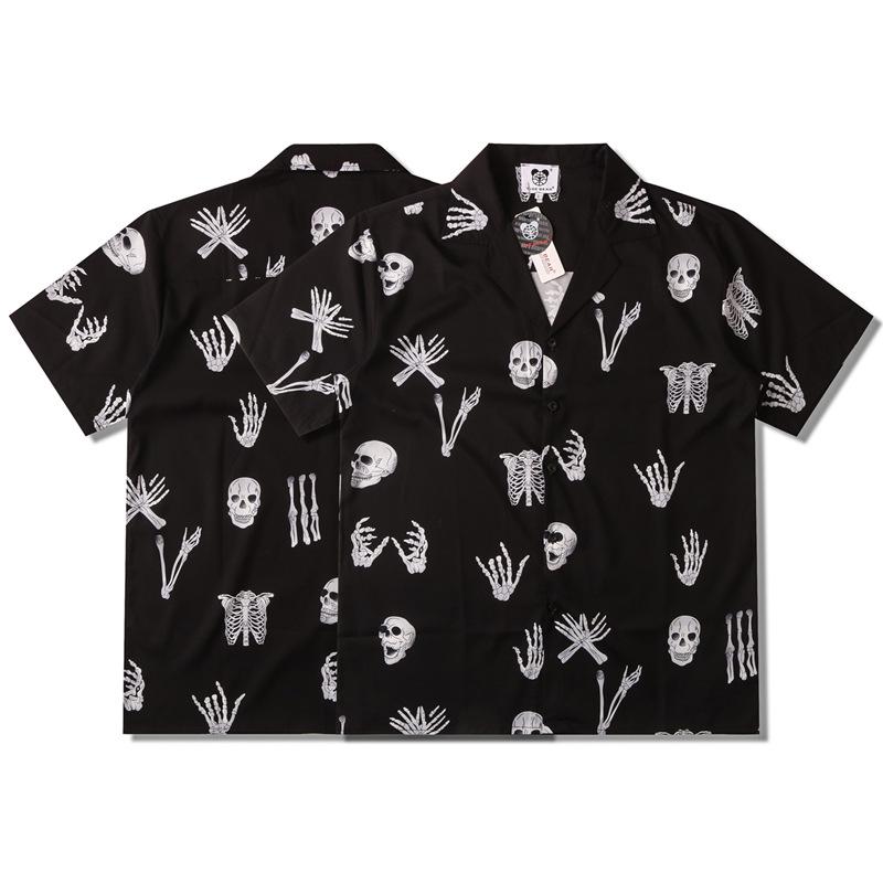 

Trendy Casual Men s 3D Skull Print Turn-Down Collar Short Sleeve Summer Shirt Large