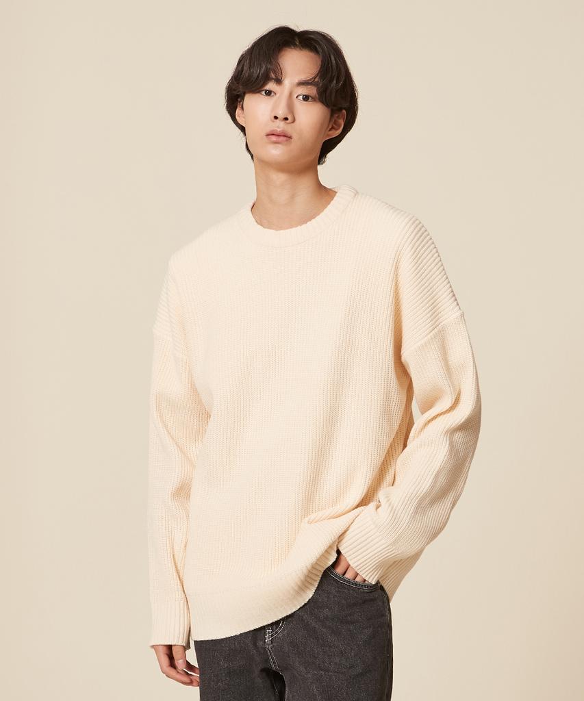 BLOND9 Crew Neck Rib Knit Sweater_Ivory