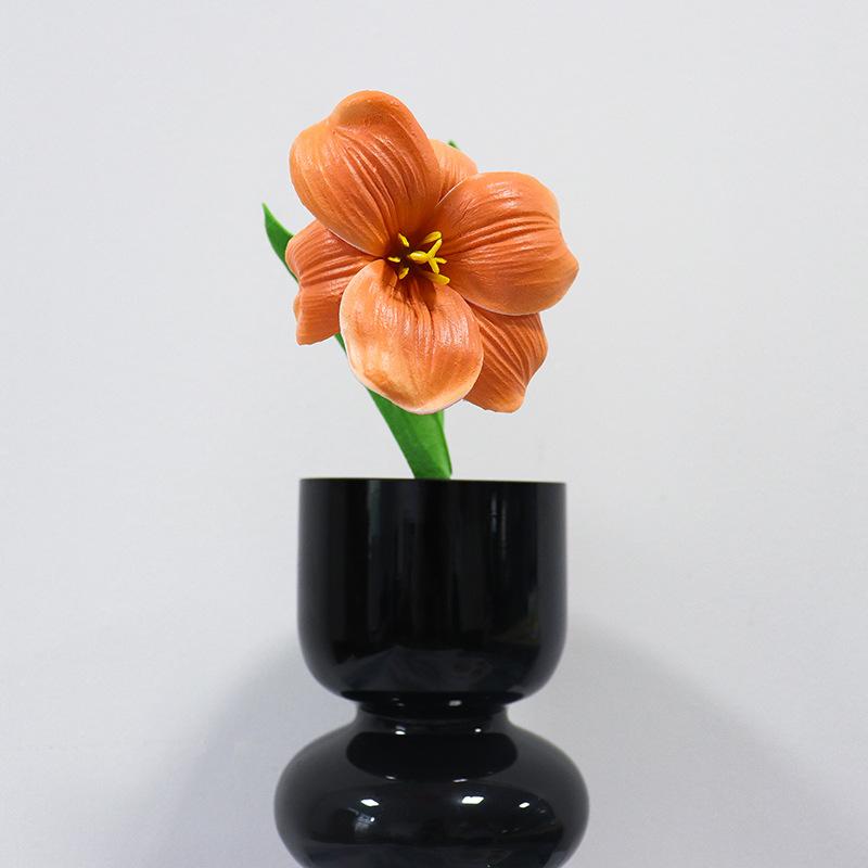 40cm Smiling Brownie Tulip Simulation Flower Wedding Bouquet Fake Tulip Interior Decoration PU Simulation Tulip