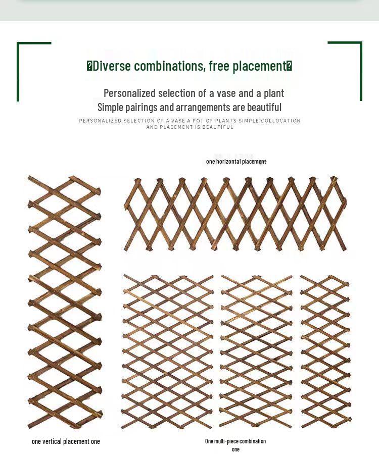 Expandable Carbonized Wood Lattice Fence for Climbing Plants and Courtyard Decoration