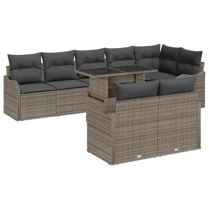 Set de Canapé de Jardin 9 pièces vidaXL avec Coussins en Rattan Poly Gris, Canapé de Jardin 2 places vidaXL avec Coussins 3348485