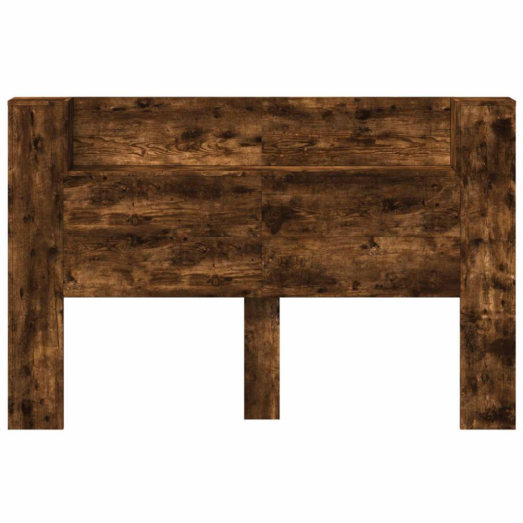 Storage Headboard with LED Smoked Oak Wood Based Material