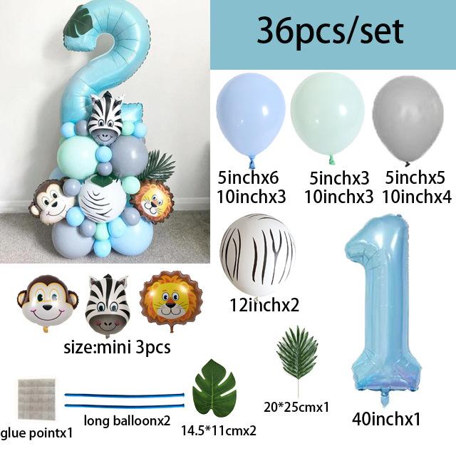 40 Inch Digital Zebra Forest Animal Balloon Set Digital Combination Column Balloon Children'S Birthday Arrangement
