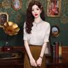 2026 Women's New Chinese Style Stand Collar Jacquard Shirt - Versatile Dark Floral Retro Chiffon Design