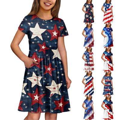 Girl Summer Dress  Solid Color & Print Sleeveless Dress With Pocket Casual Dress Shorts Sleeve Party Dress