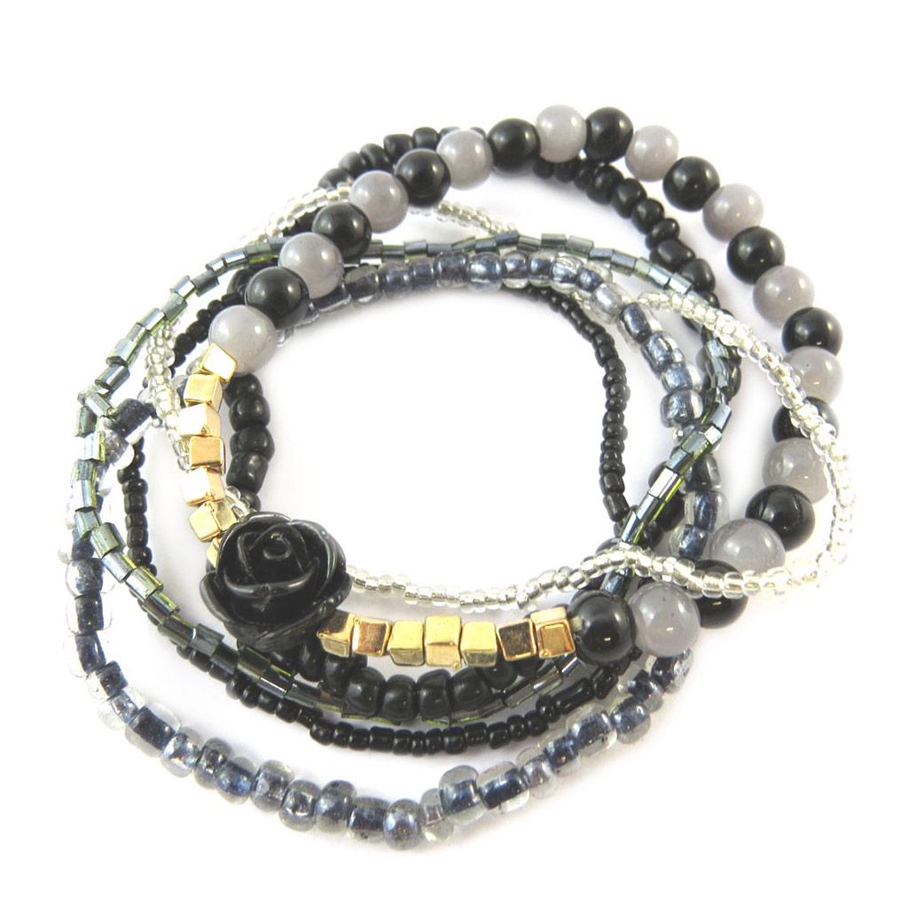 Les Trésors De Lily [N7303] - Black 'Rosa Romantica' Designer Bracelet