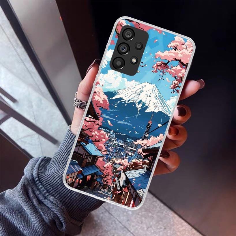 Japanese Cherry Mount Fuji Phone Case For Samsung Galaxy A12 A52S A42 A32 A22 A51 A50 Note 20 Ultra 10 S10 Plus A71 A70 A31 A30