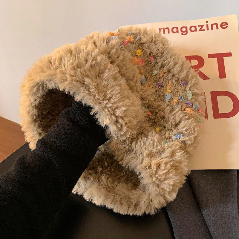 Winter warm ear protection color rope plush hat women's versatile windproof knitted wool hat plush thickened cycling pullover hat