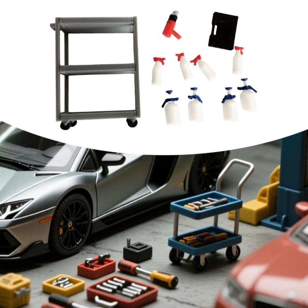 1/18 Maßstab Werkzeugaufbewahrungswagen Modellfahrzeug Zubehör Spielzeug Zweilagig für Parkplätze