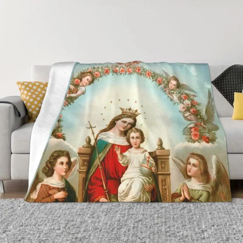 Coperta Vergine Maria di Fatima in Pile di Flanella Portogallo Rosario Coperte da Divano Cattoliche per Viaggio Camera da Letto Copriletto per Divano