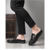 Men's Fashion Embossed Metal Buckle Casual Slip-On Leather Loafers Large Size.