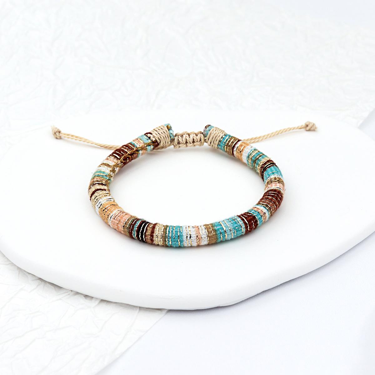 Золотой бархатный 7 мм многоцветный плетеный веревочный браслет - Коллекция Осень/Зима