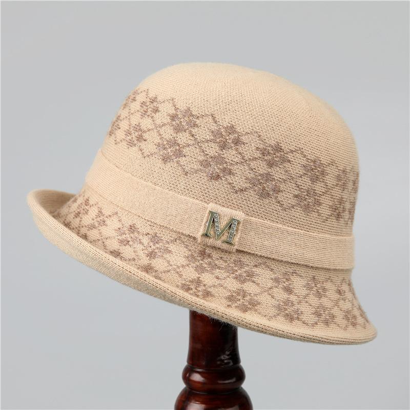 

Осенне-зимняя шапка женская зимняя теплая шляпа-ведро вязаная шляпа-ведро M（56-58cm） бежевый