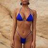2025 European & American Solid Color Lace-Up Soft Cup Triangle Bikini