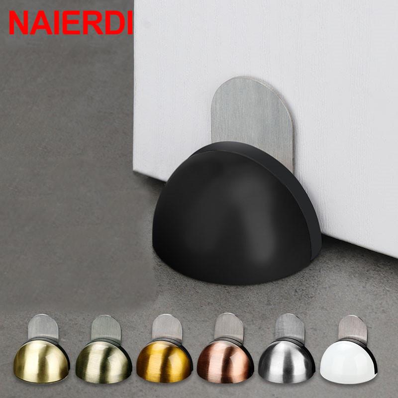 NAIERDI 7 Colors Stainless Steel Rubber Door Stopper Non Punching Sticker Door Holders Catch Floor Mounted Nail-free Door Stops