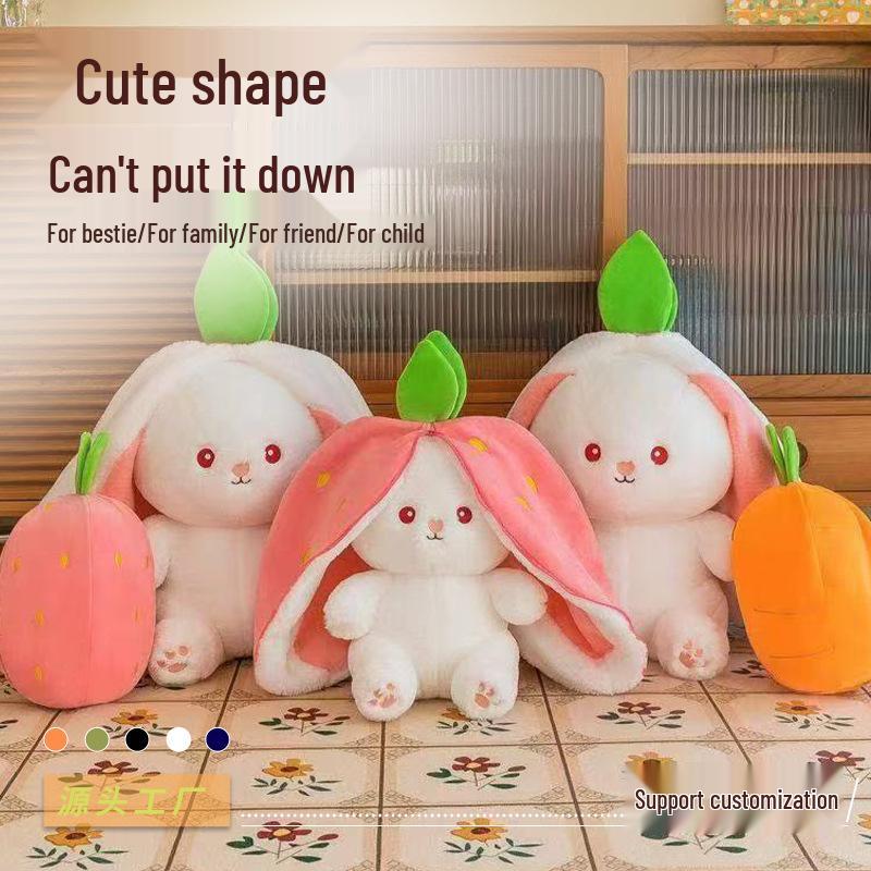 Strawberry Carrot Rabbit Plush Doll - Cute Transforming Girl's Sleeping Pillow