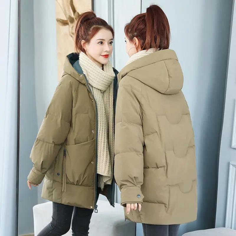 Women's Hooded Autumn and Winter Buttoned Long-sleeved Zipper Cardigan Mid-length Fashion Loose Casual Jacket Top