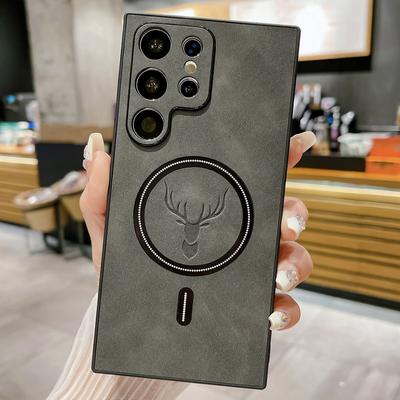 Роскошный матовый кожаный чехол Samsung Galaxy S25 S24 S23 FE S22+ Беспроводная зарядка для Magsafe Винтажный чехол для iPhone 16 15 Plus 14 Pro 11 13 12