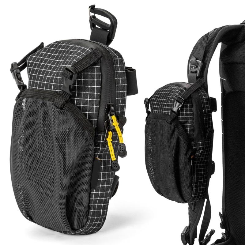 Outdoor Shoulder Strap Mesh Water Bottle Pouches With Double Storage Compartments For Hiking Cycling Small Items Carry