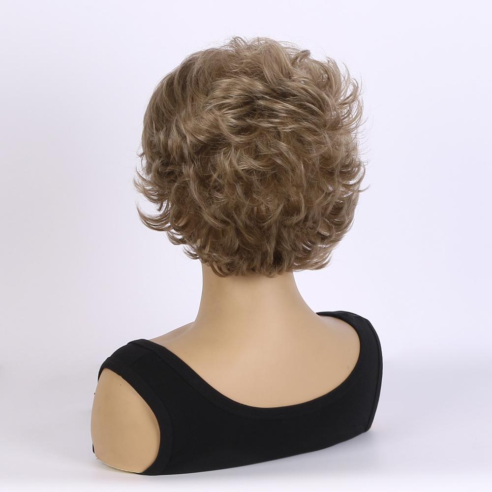 European and American Style Women's Fashion Daily Use Natural Looking Short Curly Wig with Bangs Synthetic Fiber Brown Wig