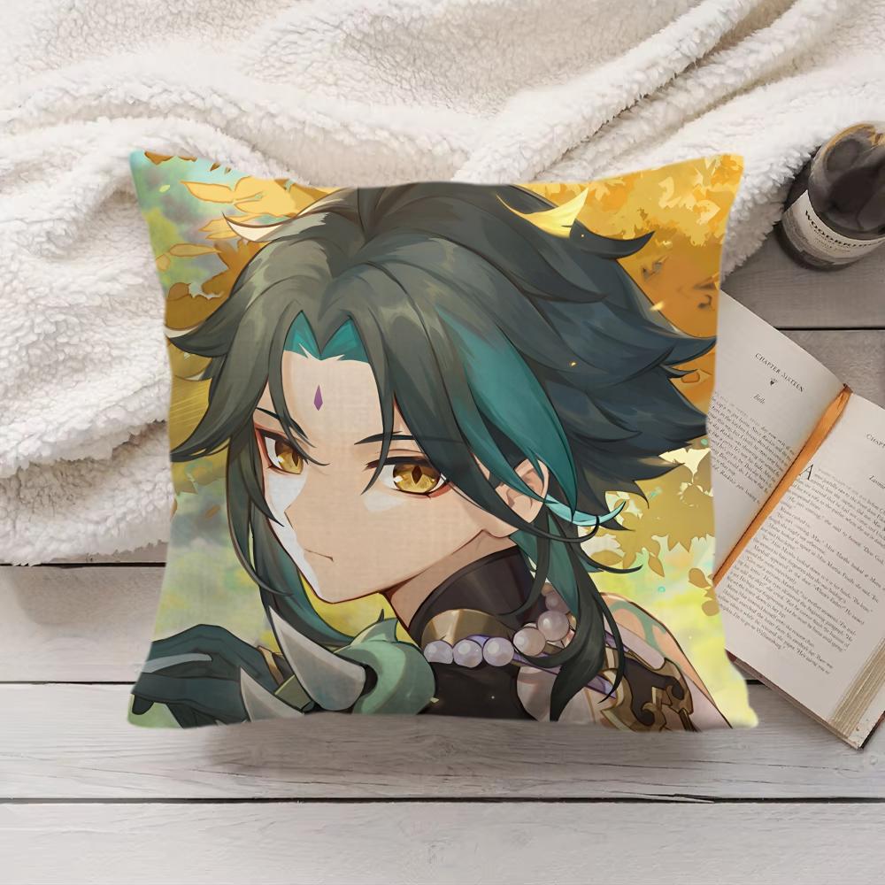 Xiao Genshin Impact Cute Cushion Cover Silky Short Plush Invisible Zipper Dustproof Sofa Pillow Case For Home Decor