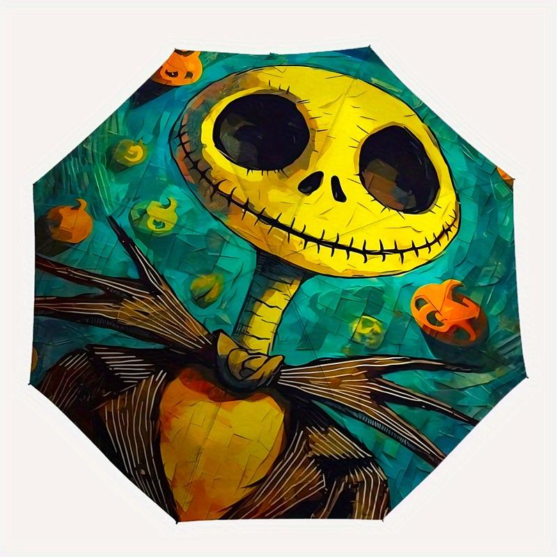 1 Automatisches Öffnen Jack Skellington, Albtraum vor Weihnachten Thema Bunter 8-Rippen Tragbarer Regenschirm für Männer und Frauen, Ein Kompakter Pendlerbegleiter