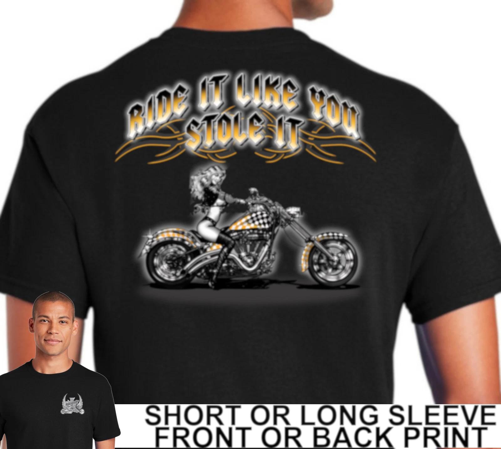 Ride It Like You Stole It Girl On Classic Motorcycle Chopper Mens Biker T Shirt S