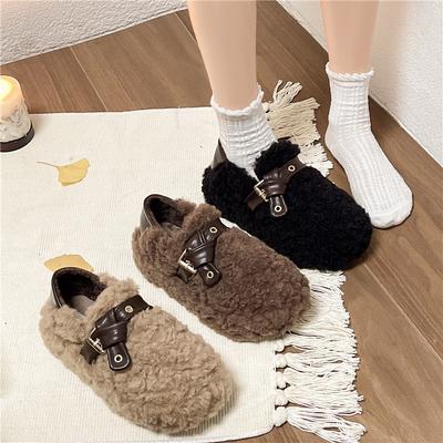 Sapatos femininos de outono e inverno novos de fundo grosso com plataforma, acolchoados e quentes para casa, antiderrapantes, com estribos confortáveis de pelúcia
