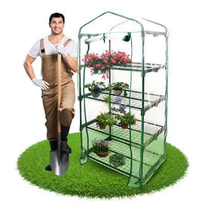 Mini skleník na balkon s 4 policemi, víceúrovňový regál na zeleninu, herbář