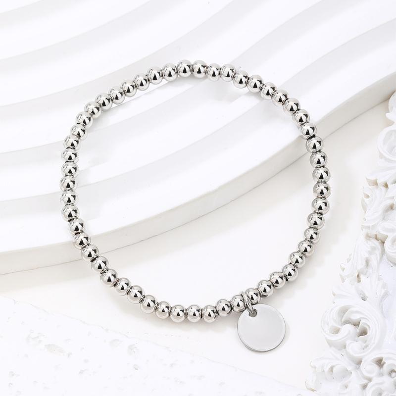 Stainless Steel Elasticized Beaded Jewelry 53 Round Beads Stretchable Design Wristband Formal Casual Accessory