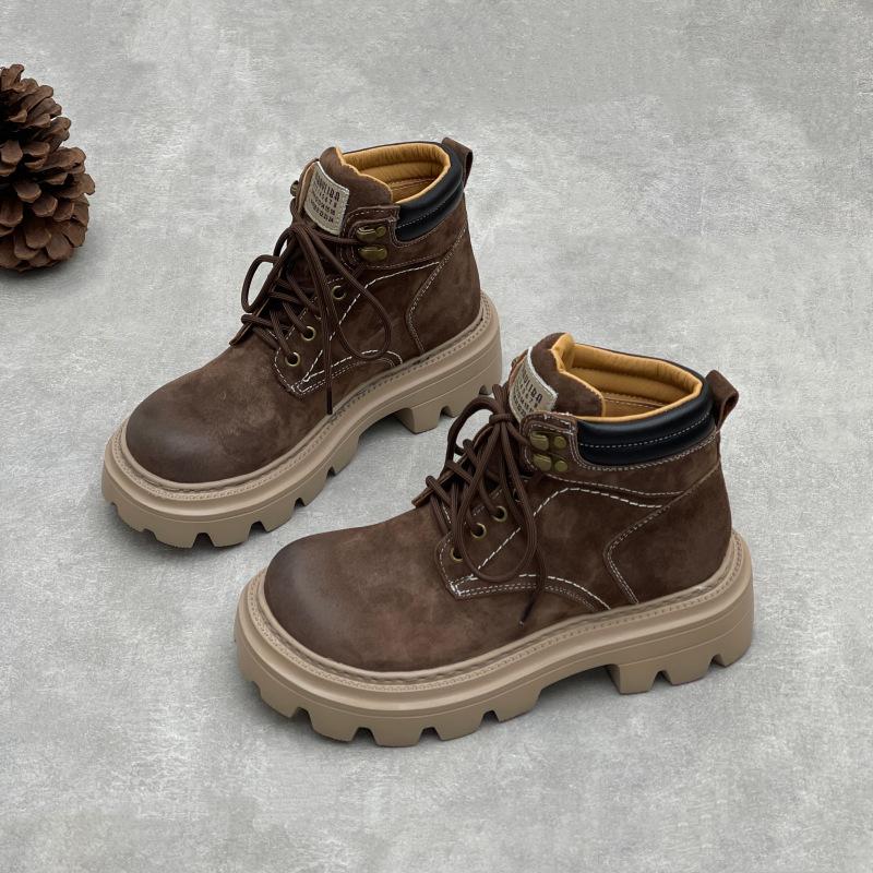 High-top Boots, Autumn Thick-soled Work Boots, Soft Leather Women's Boots and Women's Shoes
