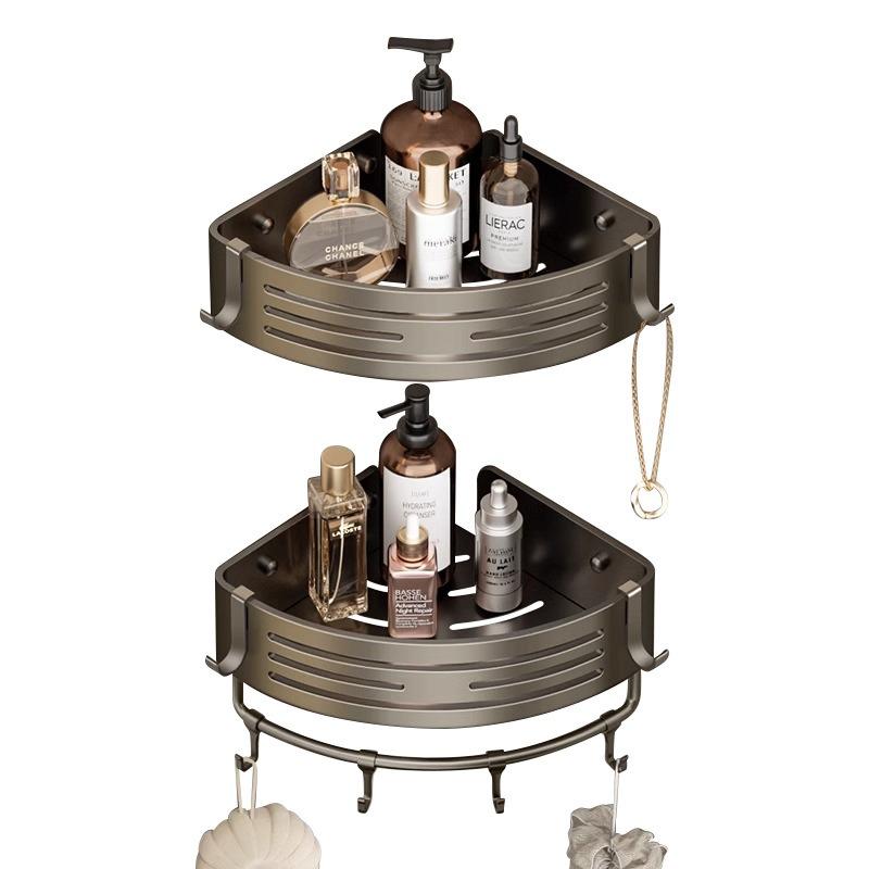 Gun gray space aluminum bathroom rack, no punching, bathroom wall hanging triangular basket, bathroom hanger single-layer heightening