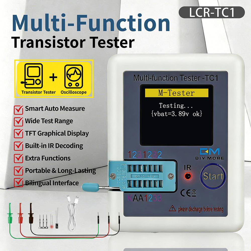 LCR-TC1 Multifunctional Transistor Tester with Type C Port 1.8 Inch Screen for Electronic Components Testing